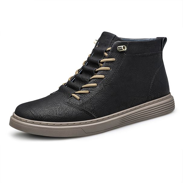 Casual Round Head Fleece Board Shoes Men's High-top Breathable Sports Hand-scratched Little White Men's Shoes_vogvips.com