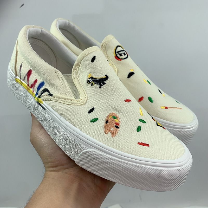 Summer Women Cartoon Canvas Graffiti Slip-on Sneakers Lady Low-top Vulcanized Adult Soft-soled Casual Shoes_vogvips.com