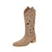 Slimming Cutout Knee High Boots Chunky Heel Pointed Toe Western Cowboy Style Breathable Summer New Retro Versatile Women's Shoes_vogvips.com