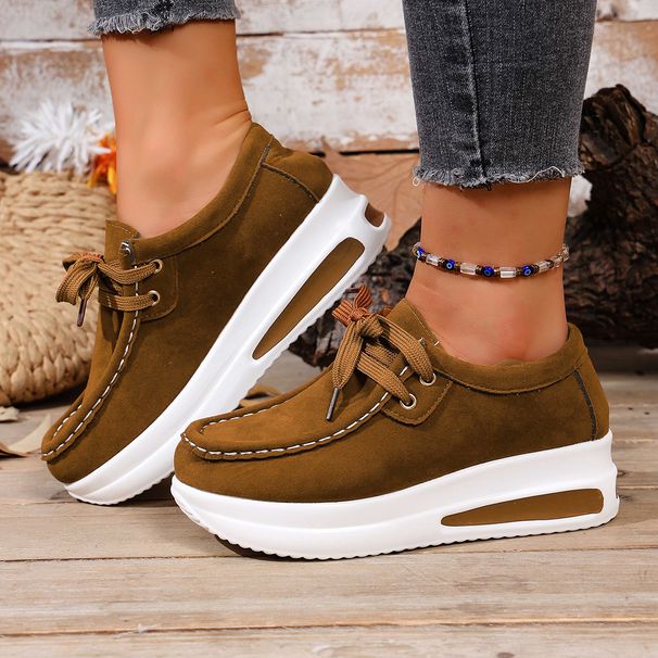 Women's Lace Up Platform Sports Shoes Suede Lightweight Casual Thick Sole Autumn New Style Plus Size 43_vogvips.com