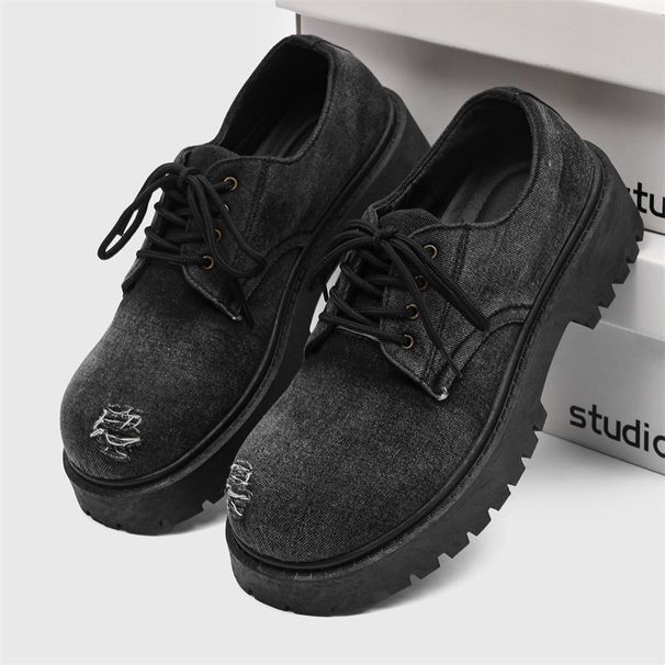 Men's Washed Denim Casual Big Head Low-Top Shoes With Height Increase Effect - Comfortable & Stylish For Everyday Wear_vogvips.com