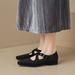 Pointed Single Shoes Women's Thick Heel Velvet Cross Buckle Retro Mary Jane Shoes Women's Shallow Mouth_vogvips.com
