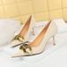 7239-A1 European And American Style Fashion Party Women's Thin Heel Shallow Mouth Pointed Toe Large Metal Buckle Single_vogvips.com