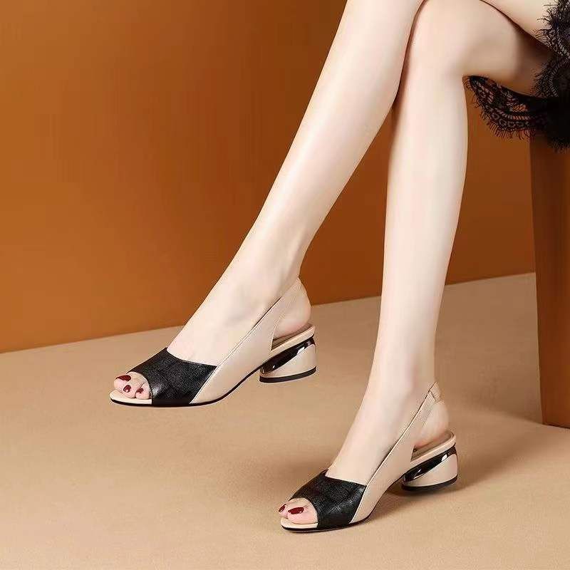 Women's Mid-heel Chunky Heel 2025 Summer New Soft Leather Sandals For Outdoor Wear European And American Cross-border_vogvips.com