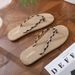 Men's Fashionable Trendy Simple Flip Flops Summer Style Faux Straw Woven Beach Casual Slippers_vogvips.com
