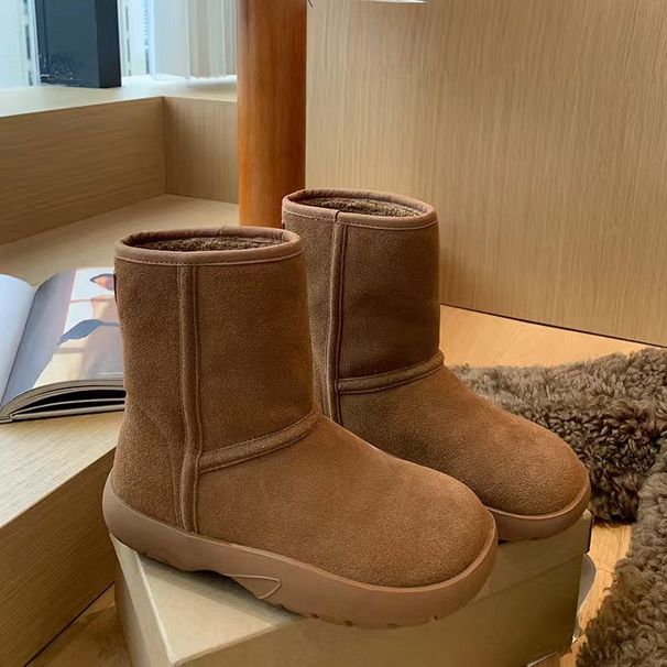 Grape Mom Studiolee Thick-Soled Height-Increasing Fleece-Lined Short Tube Calf Suede Snow Boots For Women Autumn Winter_vogvips.com