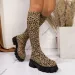 Comemore Chunky Heel Leopard Print Knee High Boots Women Spring Autumn Thick Bottom Long Knitted Sock Bota Feminina_vogvips.com