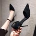 Black High-heeled Shoes Women, New French Style Hollow Pointed Toe Single Shoes, 2026 Summer One-strap Closed-toe_vogvips.com