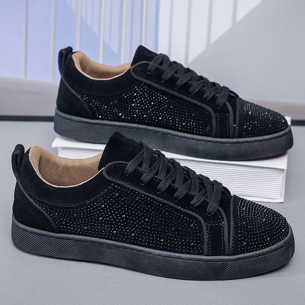 Summer New Model Celebrity Style Trendy Men's Low-top Sneakers With Rhinestones Rivets, Red-soled Shoes, Versatile And_vogvips.com