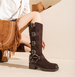 Suede Cowhide Suede MIU Family Knight Belt Buckle High, Knee Length Boots, Brown Western Cowboy Boots_vogvips.com