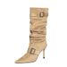 919-35 Women's Slim-Fit Thin Heels, High-Tall Slimming Long With Belt Buckle, Pointed Toe, Ruched Pleated Boots,_vogvips.com