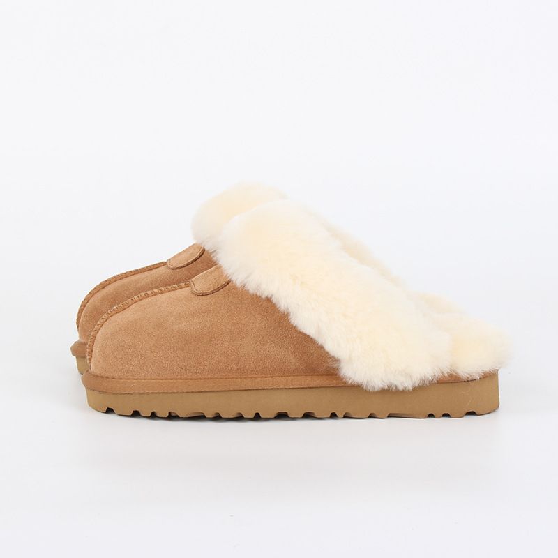 New Thick-Soled Slippers For Women, Sheepskin Integrated Platform Home Slippers, Internet Celebrity Wool Star Slippers, Autumn And Winter Closed-Toe Slippers For Women_vogvips.com