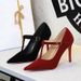 Women's Shoes Pointed Toe High Heels, Sexy Stiletto Heels, Versatile Red Sole, Suede, T Strap, Low Cut, Elegant Single Shoes For Women._vogvips.com