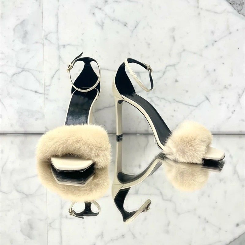 2026 Early Spring New Model Mink Fur High-heeled Sandals With A Single Strap For Women, Versatile Stiletto Women's_vogvips.com