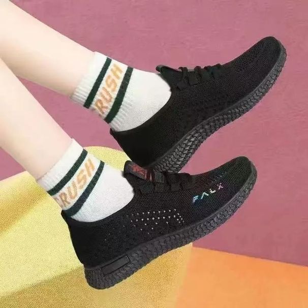 Summer New Women's Flyknit Casual Sports Shoes Mesh Upper Thick Sole Breathable Soft Non-Slip Versatile Shoes for Mothers_vogvips.com