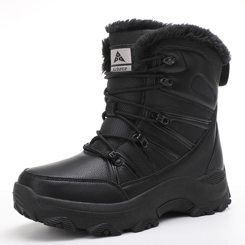 Winter Men's Snow Boots With Plush Ulation Cotton Shoes For Sports, Windproof, Lace Up, Wear-Resistant, Outdoor Large_vogvips.com