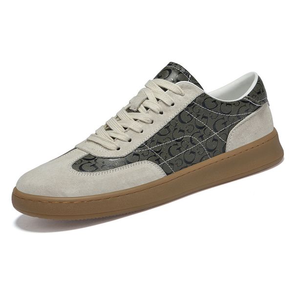 Men's Comfortable Leather Breathable Sports Board Shoes Casual Flat-bottomed German Training Shoes Lace-up White Shoes Round Head Board Shoes_vogvips.com