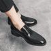Fashionable casual Inner height increasing leather shoes men's outer wear slip-on business lazy shoes retro solid color pointed single-layer shoes_vogvips.com