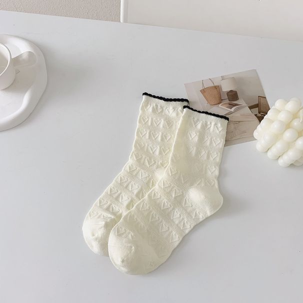 Women's & Men's Cotton Socks With Embossed Heart Design, Breathable Mid-Calf Socks For Daily Wear, Soft And Comfortable, All-Season Casual Socks_vogvips.com