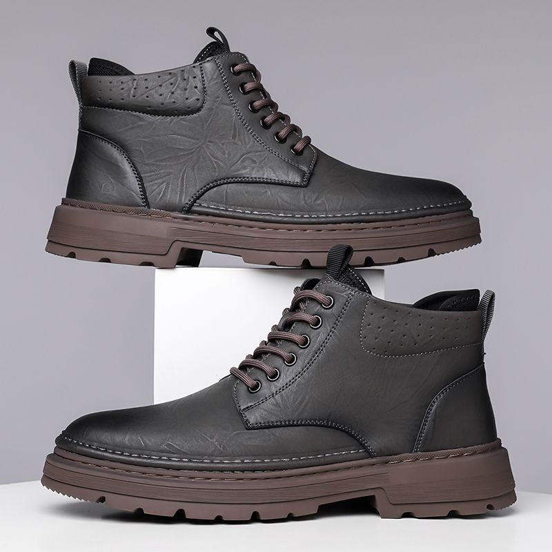 New Leather Spring Men's Shoes High-top Men's Heightening Tooling Martin Boots_vogvips.com
