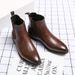 European Warm Series Autumn And Winter New Fleece-Lined Martin Short British Style Mid-Cut Pointed High-Top Leather Boots Men's Shoes_vogvips.com