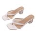 Women's Plus Size Square Toe Flip Flops Chunky Mid Heel Transparent Heel In Stock_vogvips.com