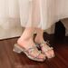 Summer Fairy Style Bow Rhinestone Clear Chunky Heel Sandals Women's Outdoor Wear One-strap High Heel Sandals_vogvips.com