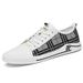 Men's Board Shoes Leather Patchwork Breathable Platform White Shoes British Plaid Casual Shoes Round Head_vogvips.com