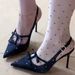 Rhinestone Sexy Bowknot Polka Dot Spring/Autumn Black High Heels 2025 New Thin Heel Backless Sandals Sweet And Cute_vogvips.com