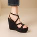 Women's Fashionable Versatile Wedge Sandals Cowhide Thick Soled Waterproof Platform High Heeled Roman Sandals【Pre-sale | Ships In 15 Days】_vogvips.com