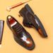 First layer cowhide business casual men's shoes British style carved brogue square toe double bottom foreign trade formal wear bright leather shoes_vogvips.com