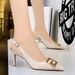 Heel Sandals Patent Leather Style Banquet Women S Thin High Heel Shallow Mouth Pointed Toe Hollow Back Strap Metal Square Buckle Single Shoes Women S_vogvips.com