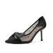 Claic Fahion Breathable Preure Diamond Meh High Thin Heel Pointed Black Shallow Mouth Women Single_vogvips.com