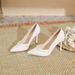 New Pearl Buckle Lace High Heels For Women, Stiletto Pointed Toe Bride Bridesmaid Solid Color Plus Size Wedding Shoes_vogvips.com