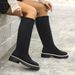 Women's Slimming Round Toe Stretch Boots Plus Size Winter Style Back Zipper Knee High For Fashionable Comfort_vogvips.com