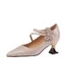 2026 Spring New Elegant Women's Low-Heel Shoes With Sparkling Rhinestone Bow, Mid-Heel Single Shoes, Fashionable_vogvips.com