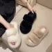Women Fluffy Faux Fur Platform Slippers 4CM Low Heel Open Toe Anti Slip Warm Plush Indoor Home Slides Shoes_vogvips.com