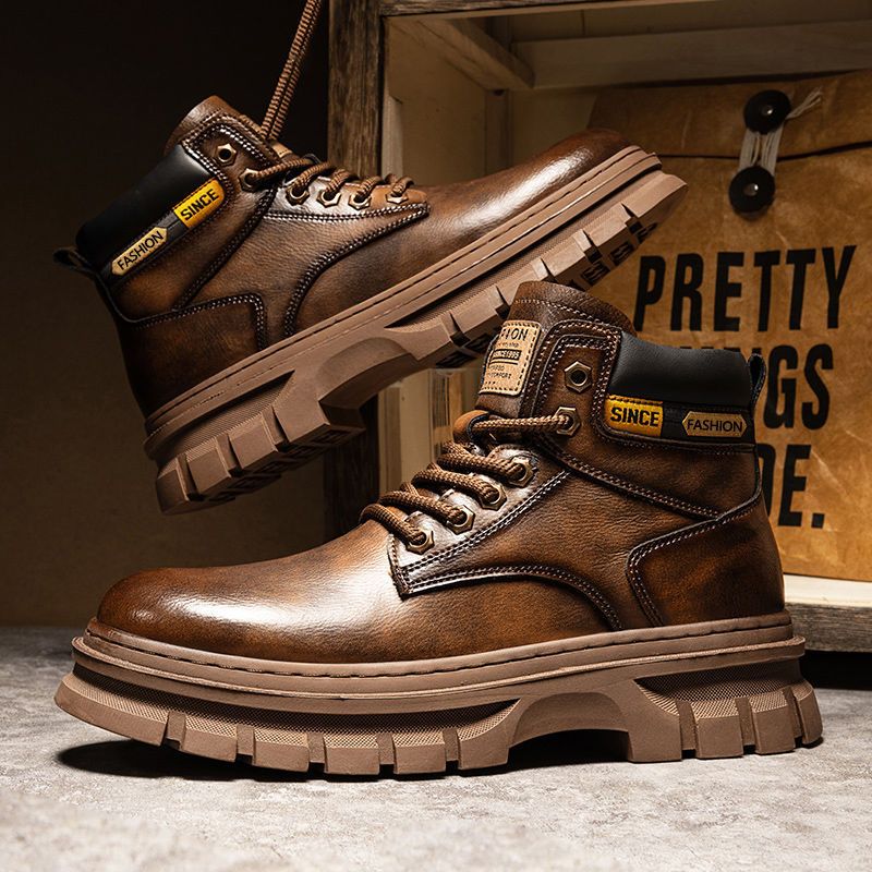 Men's Fashion High-Top Martin Boots - British Style Work Boots With Slip-Resistant Rubber Sole & Comfortable EVA Insole (Brown, Khaki, Black)_vogvips.com