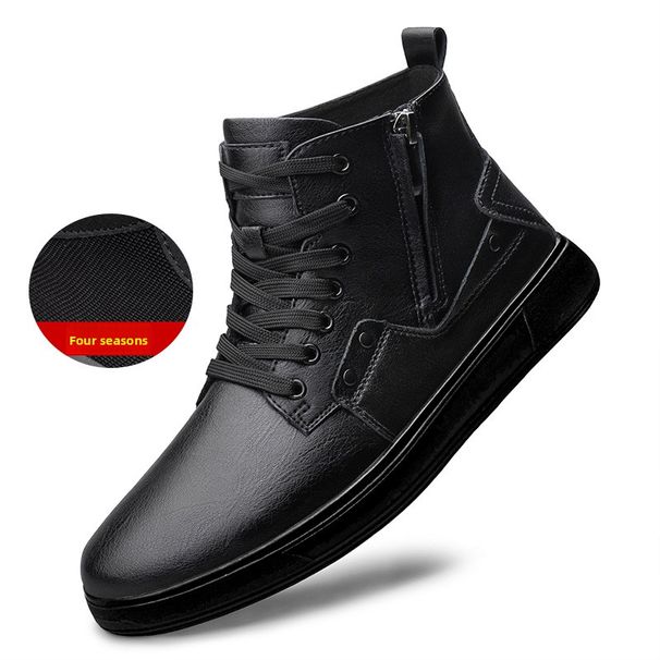Martin Boots Men's Velvet Thermal Leather Zipper Top Layer Short Boots High Top Cotton Shoes_vogvips.com