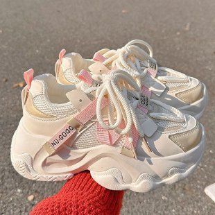Thick-soled Dad Shoes 2025 Autumn New Women's Height-increasing Popular Mesh Breathable Casual Ins Sports Sneakers_vogvips.com