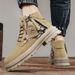 Men's Chunky Sole Side-Zip Ankle Boots - Classic British Style Leather Work Boots With Anti-Slip & Height Increase (Yellow, Khaki, Sand)_vogvips.com