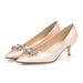 Low Heeled Rhinestone Maternity Wedding Dress Bridesmaid Shoes Plus Size 43 White_vogvips.com