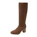 Winter Women's Flyknit High Heeled Fashion Boots New Plus Size Chunky Heel Slimming Breathable Elastic Slim Fit Shoes_vogvips.com