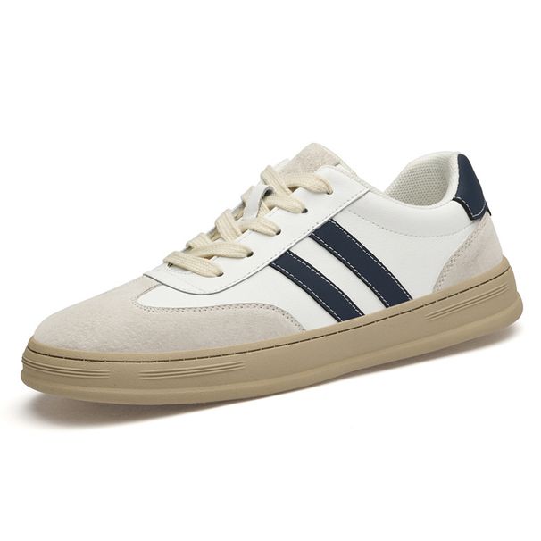 Men's Large-size Quality Cowhide Board Shoes Men's European Station Color Matching Contrasting White Shoes Casual Sports Shoes_vogvips.com