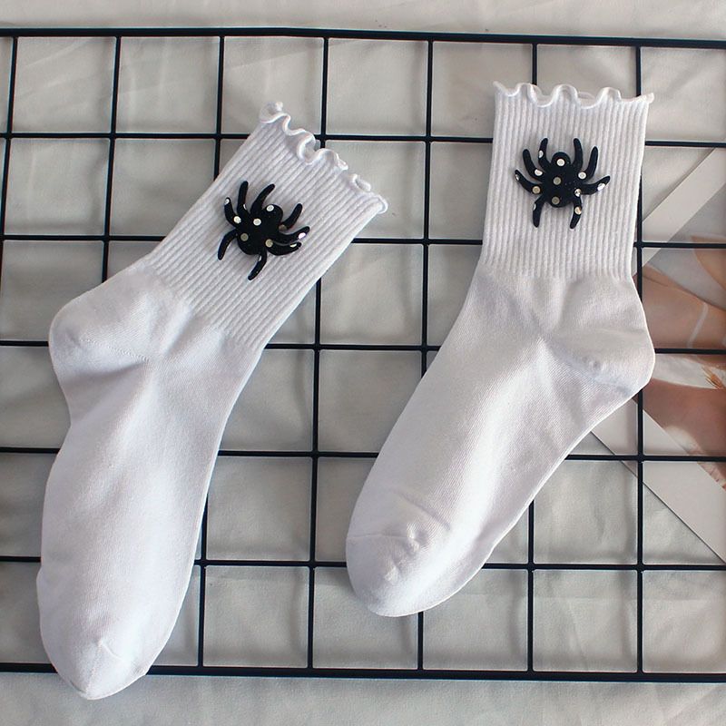 Socks Funny Flower Pattern Socks Women's Horror Spider Women's Socks Wood Ear Casual Cotton Socks Autumn And Winter New Student Socks_vogvips.com