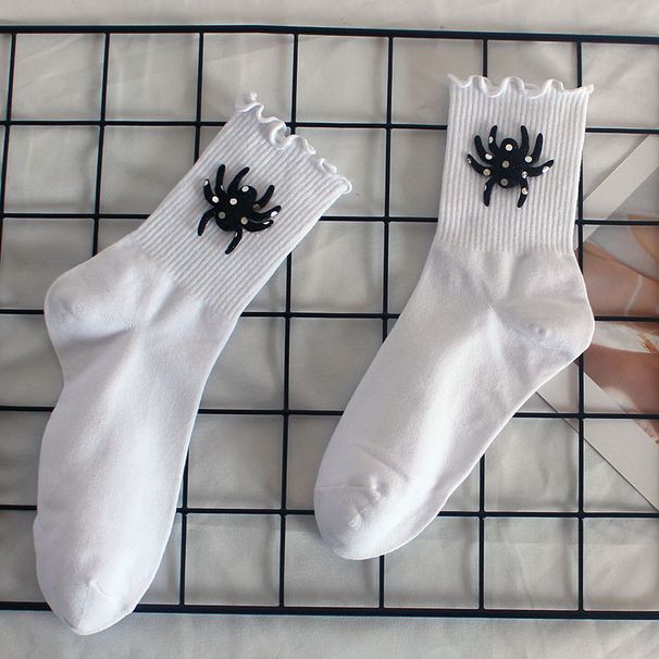 Socks Funny Flower Pattern Socks Women's Horror Spider Women's Socks Wood Ear Casual Cotton Socks Autumn And Winter New Student Socks_vogvips.com