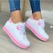Summer Platform Shoes For Women Round Toe Lace-Up Casual Sports Single Shoes Plus Size Black And White Two Tone All Season_vogvips.com