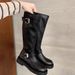 Grape Mom Autumn Winter New Polish Magazine ~ Fashion Round Toe Buckle Strap Chunky Heel Over-the-Knee High Riding Boots_vogvips.com