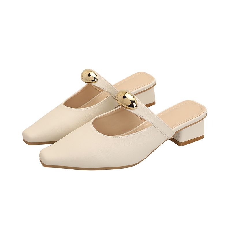 Square Toe Sandals For Women, Closed Toe, Outdoor Wear, Chunky Heel, Half Mules, Summer One-Strap Ancient Mary Jane Plus_vogvips.com