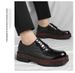 Men's Thick Sole Leather Shoes With Brogue Pattern Comfortable Low Lace-up Round Toe Dress Shoes_vogvips.com